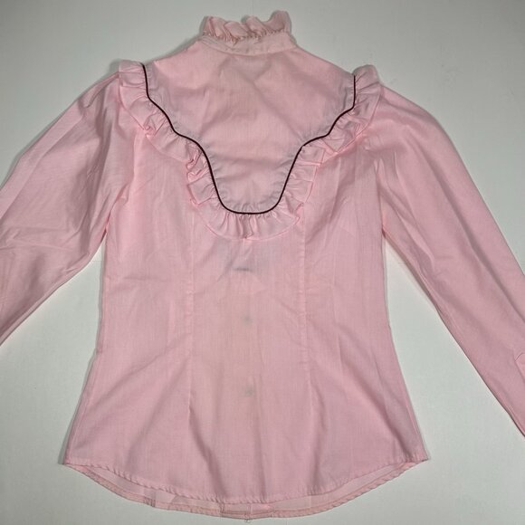 Vtg Fenton Western Women Prairiecore Ruffle Pearl Snap Shirt Top Pink Sz 14 Flaw - Picture 7 of 9